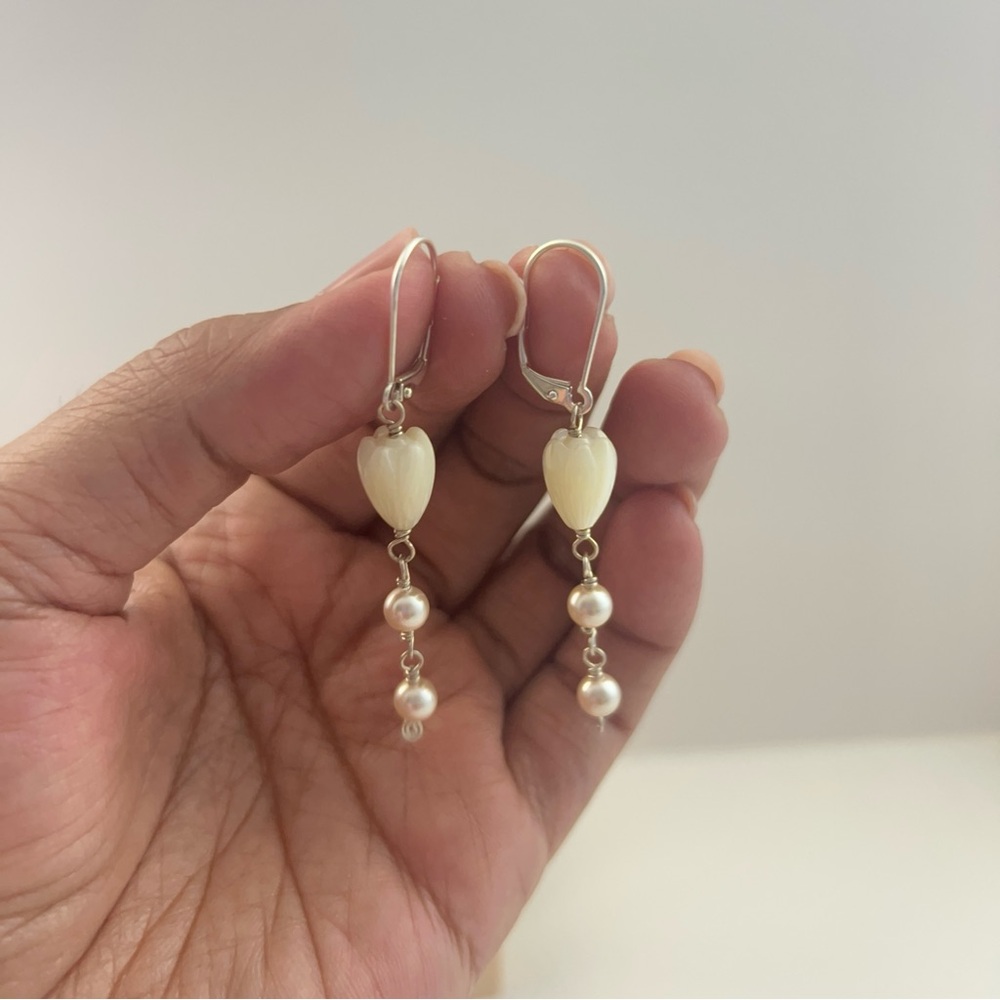 Mother of Pearl Pikake Sterling Silver  Earrings